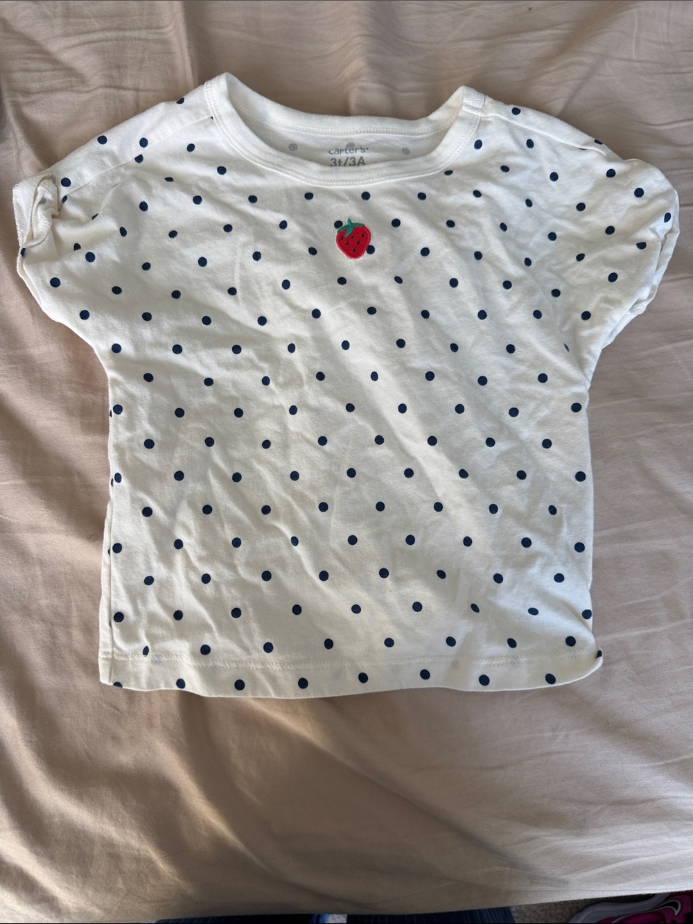 Carter's White Tee with Navy Polka Dots and Red Strawberry